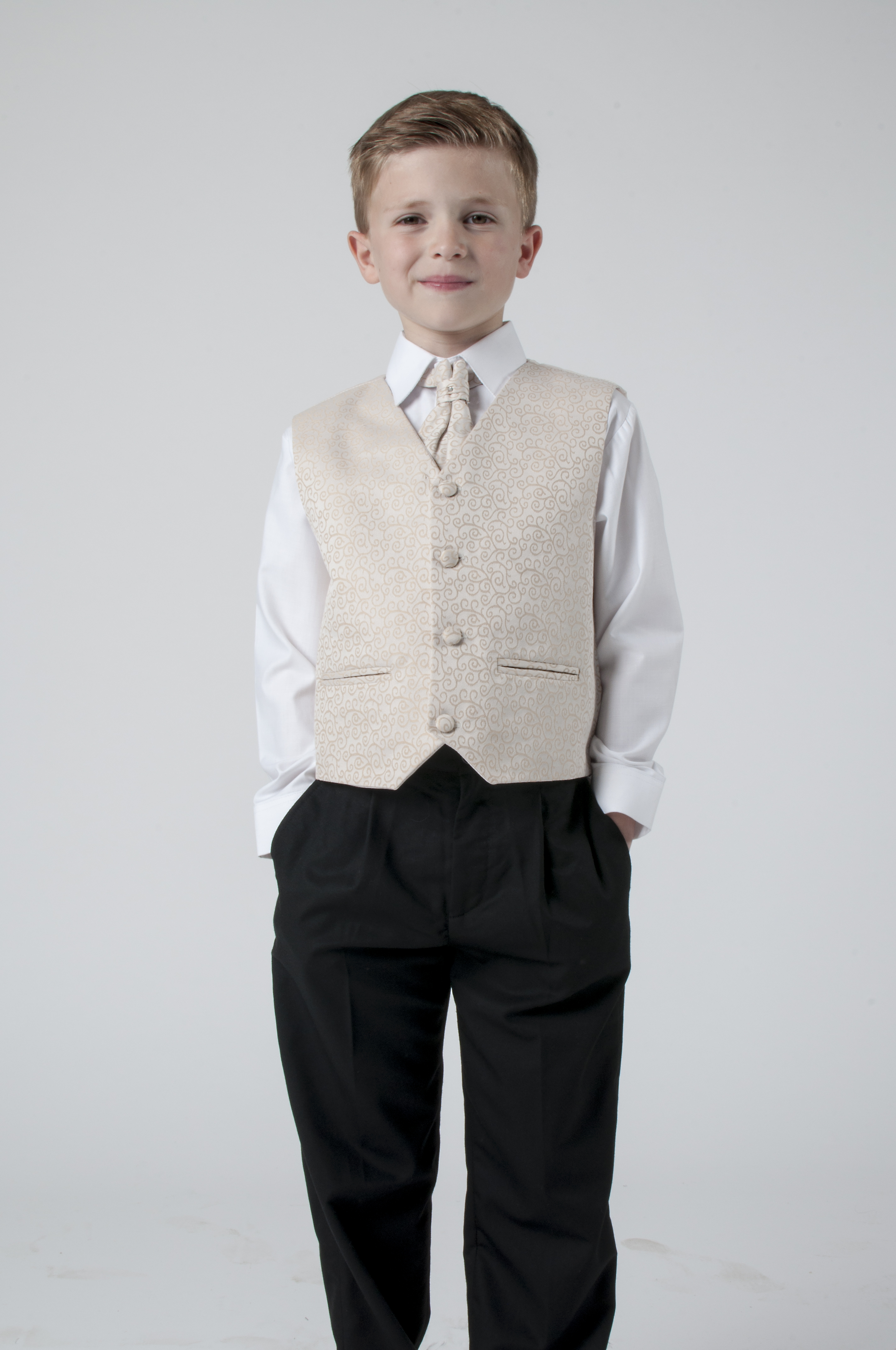 Boys Suits 4 Piece Champagne Waistcoat Suit Swirl Pageboy Party Formal Wedding 
