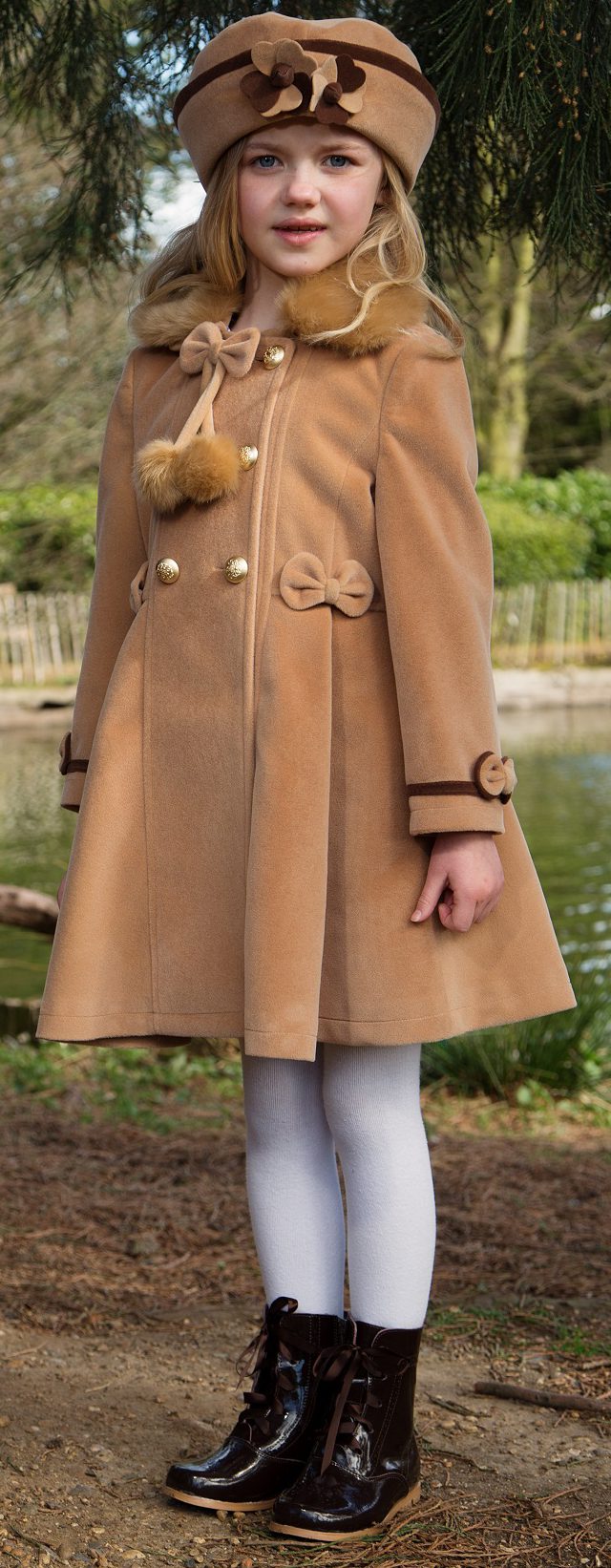 Girls camel brown velveteen coat set | Wonderland
