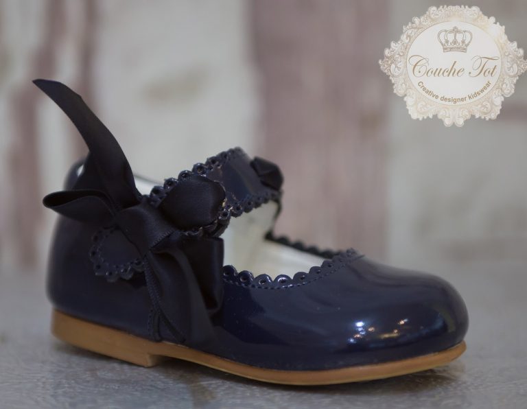 Girls Mary Jane bow shoe by Beau KiD Navy Blue Or Black Wonderland