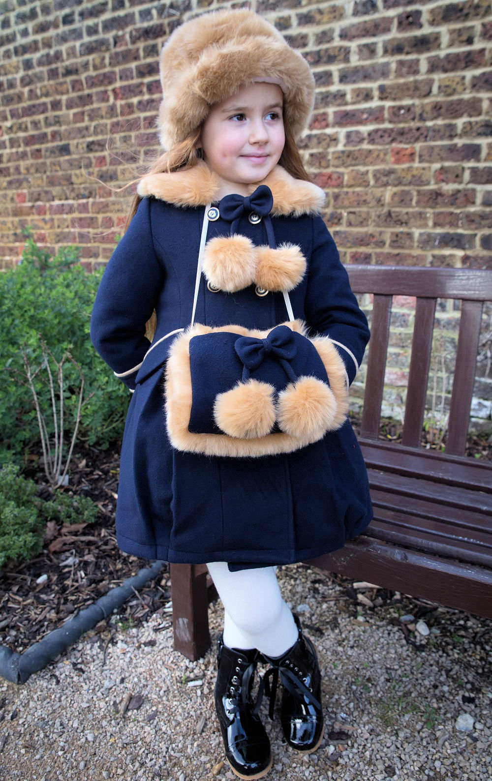 Girls Navy blue Coat, muff and hat by 