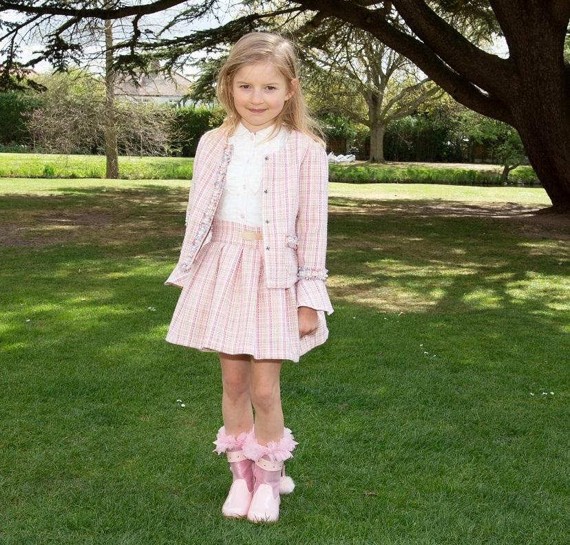 Girls tweed look skirt, jacket and blouse set by Beau KiD – Pink or Camel |  Wonderland