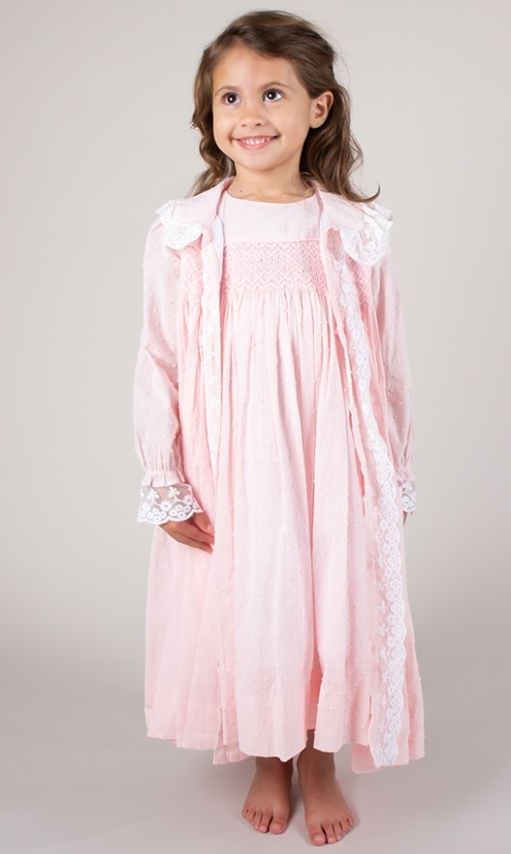 Girls Pink Cotton Hand Smocked Nightdress Set by Caramelo Kids | Wonderland