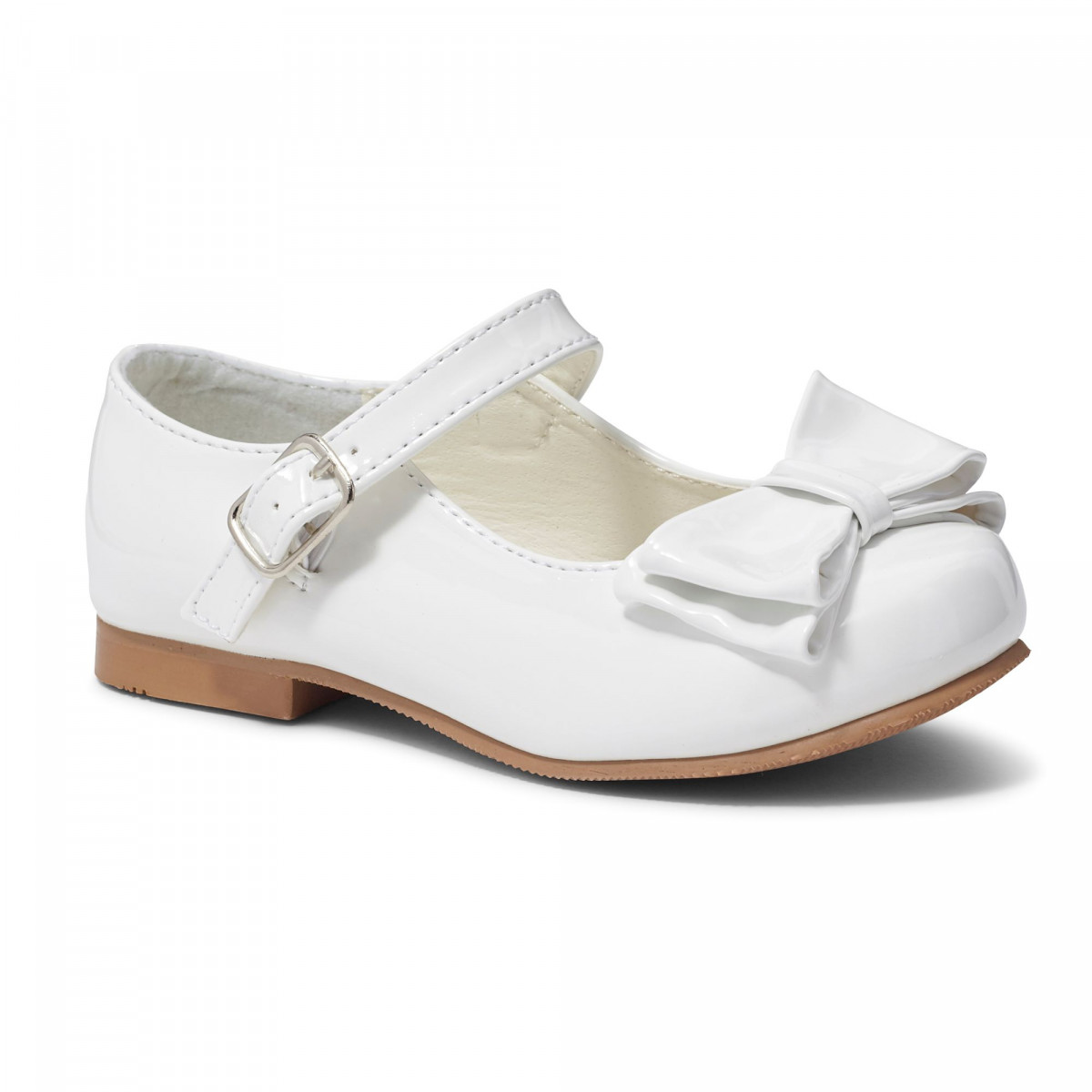Girls White Patent shoe with bow by Sevva