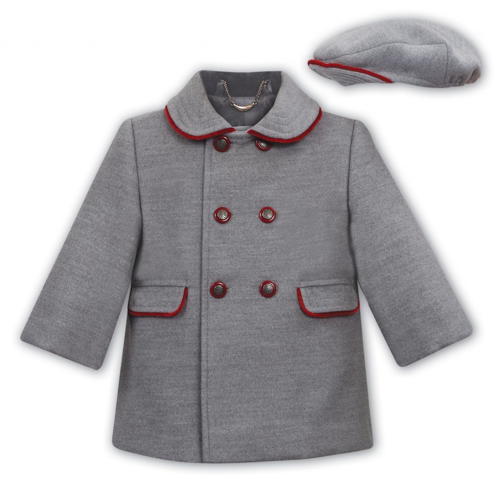 Baby boys & Boys Grey & Red Coat & Cap by Sarah Louise 012195