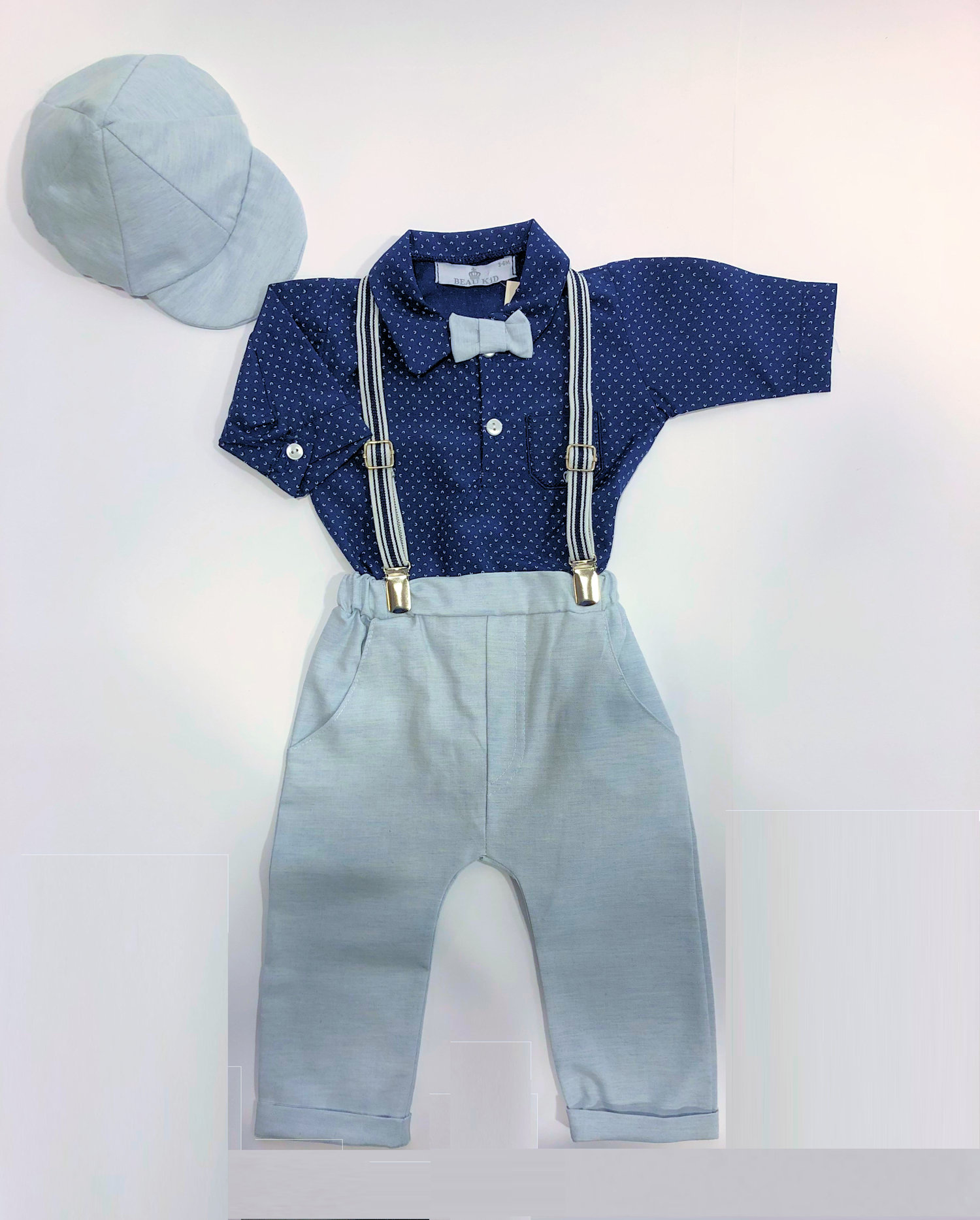 Baby Boys Light Blue & Navy Trousers 4 Piece Set By Beau KiD Wonderland