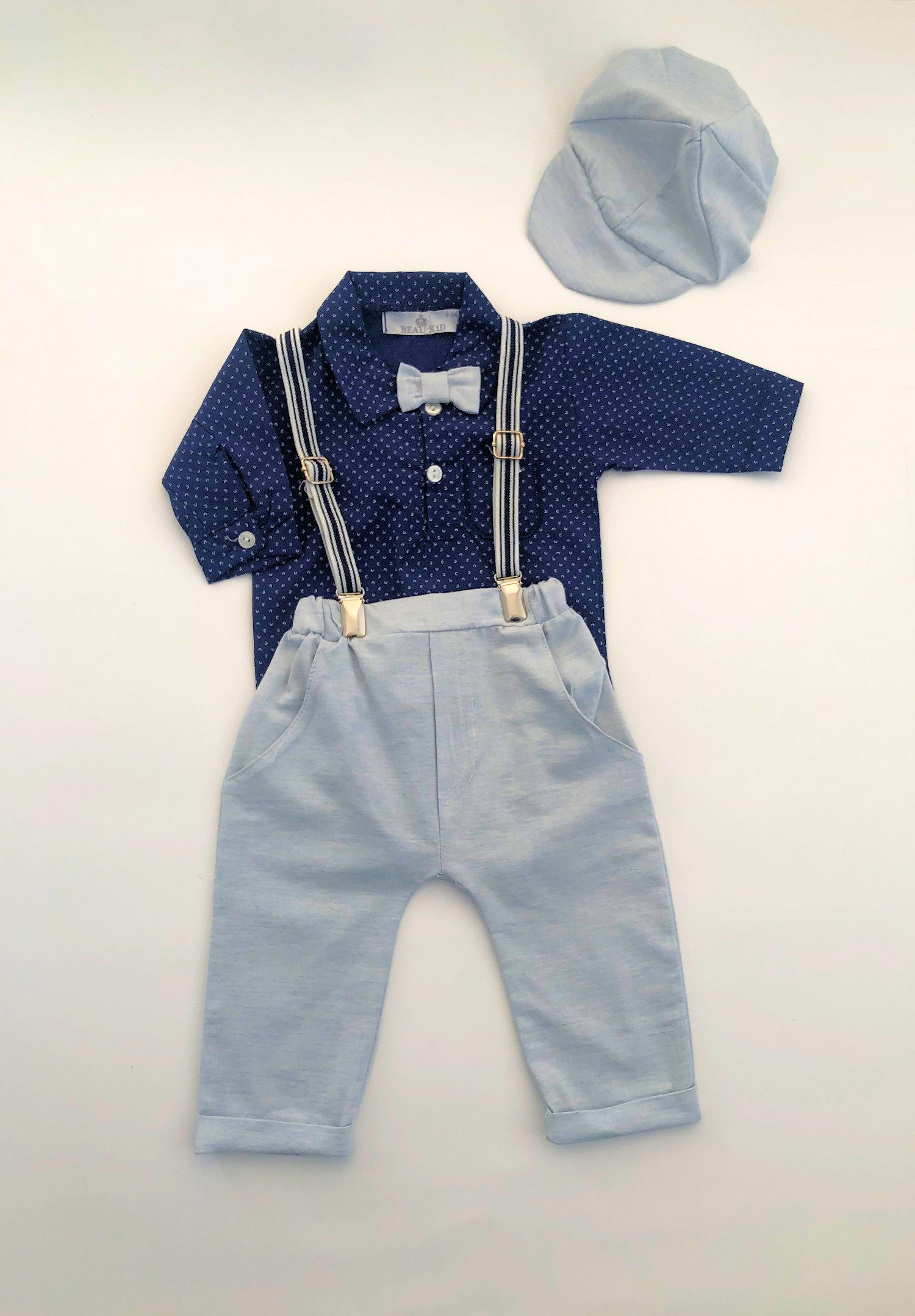 Baby Boys Light Blue & Navy Trousers 4 Piece Set By Beau KiD Wonderland