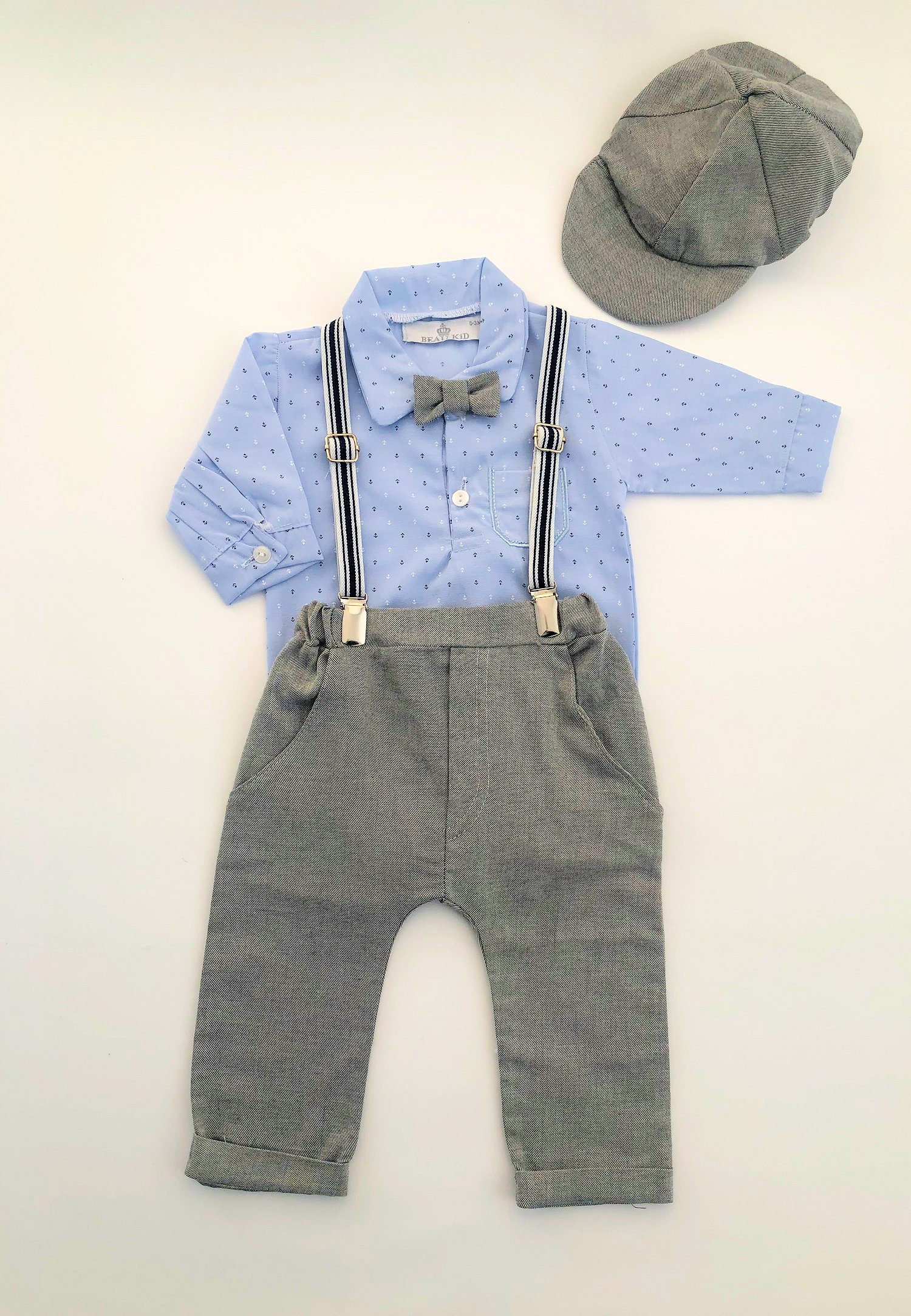 Baby Boys Grey & Blue Trousers 4 Piece Set By Beau KiD Wonderland