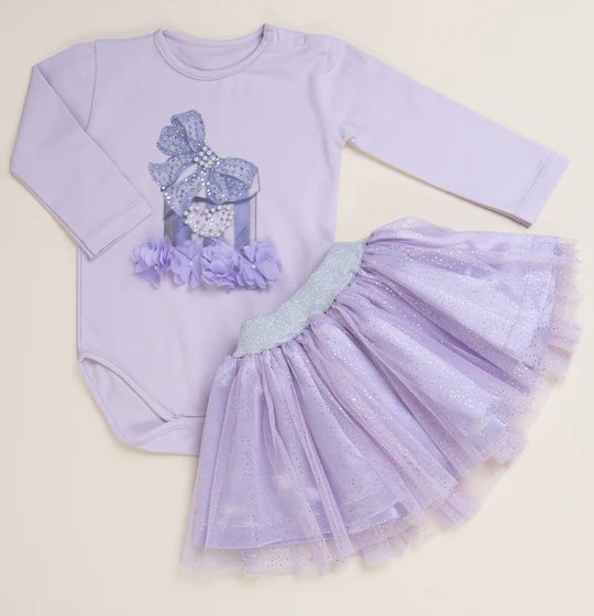 Baby Girls Lilac Tulle Present Sparkle Skirt Set By Caramelo Kids