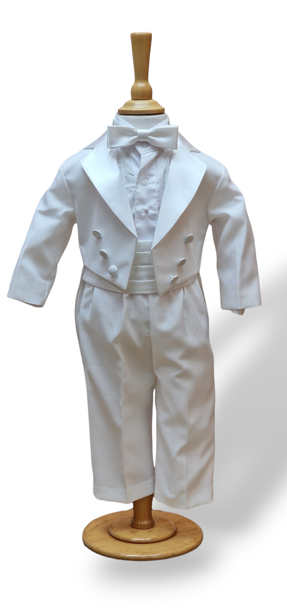 Baby Boys and Young Boys White Christening Tuxedo Suit with Scarf